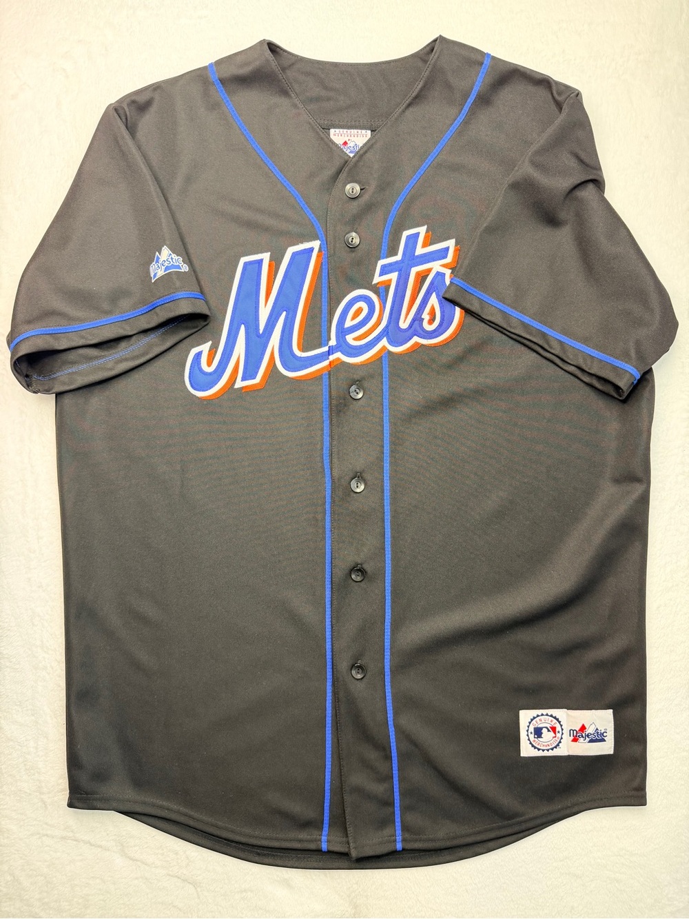 New York Mets MLB Majestic Jersey Mens Large Black XL Button Up Y2K